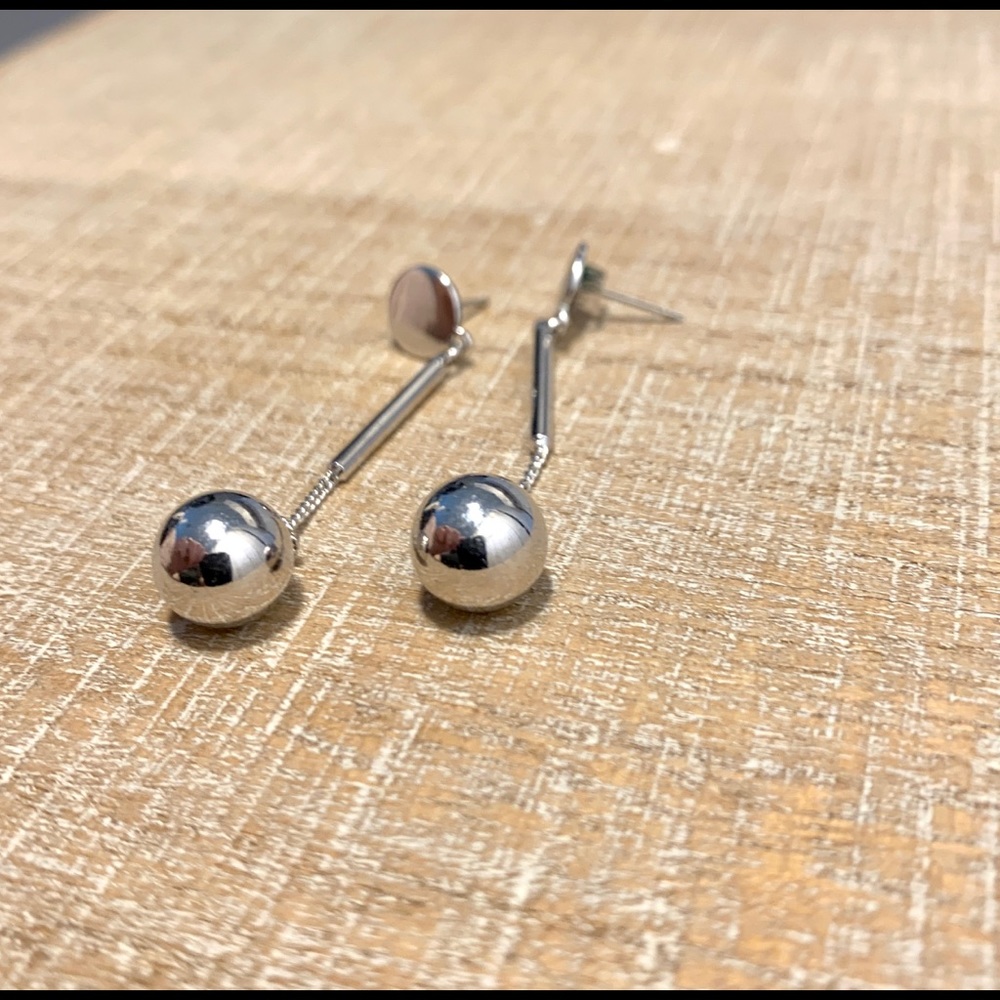 NEW silver steel drop pearl earrings